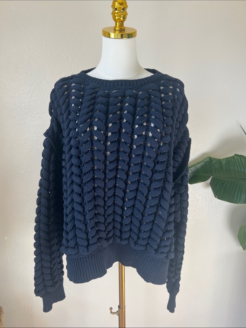 NWT-Navy Chunky Cable Knit Sweater - Women soft grunge coastal artisan cozy knit